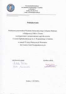 Podziękowania za organizację VI edycji Warsztatów dla Uczniów Szkół Ponadpodstawowych. Kliknij, aby powiększyć zdjęcie.